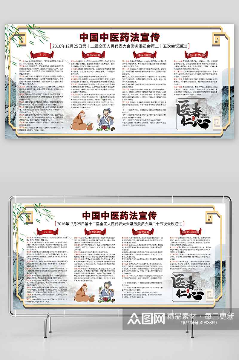 中国风中华人民共和国中医药法宣传展板素材