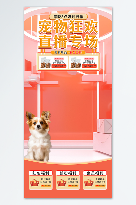 橘色宠物用品直播背景