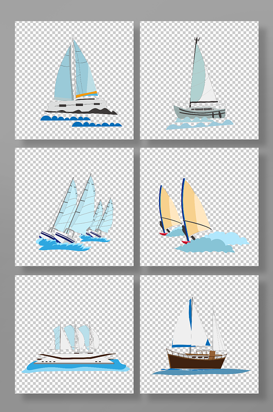 手绘矢量帆船交通工具元素插画