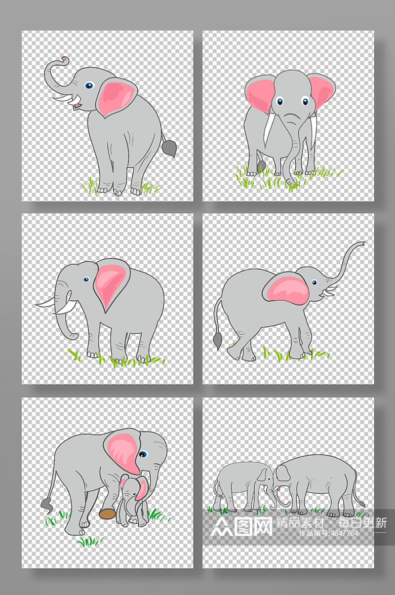 手绘大象动物元素插画素材