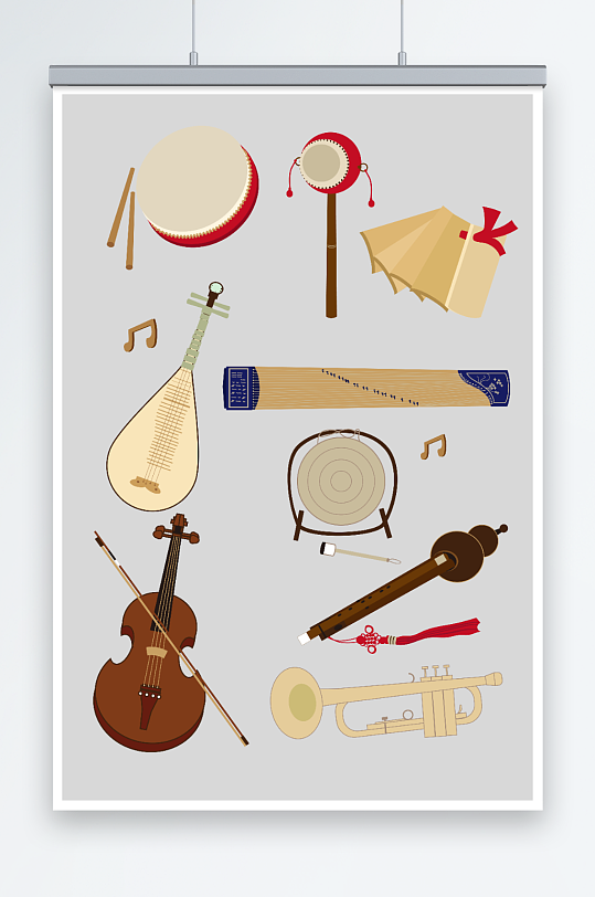矢量鼓琴手绘乐器音乐元素插画-众图网