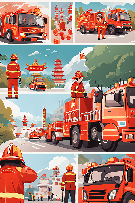 数字艺术消防员插图