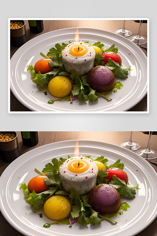 一盘食物上有沙拉蔬菜高清美食摄影