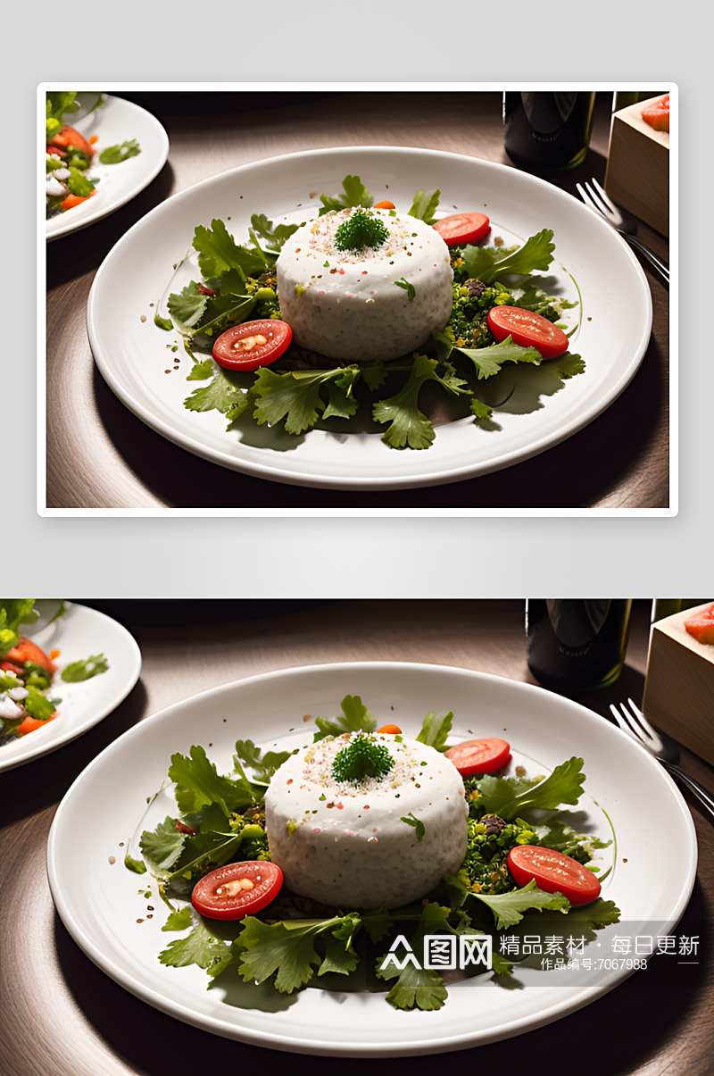 一盘食物上有沙拉蔬菜高清美食摄影素材