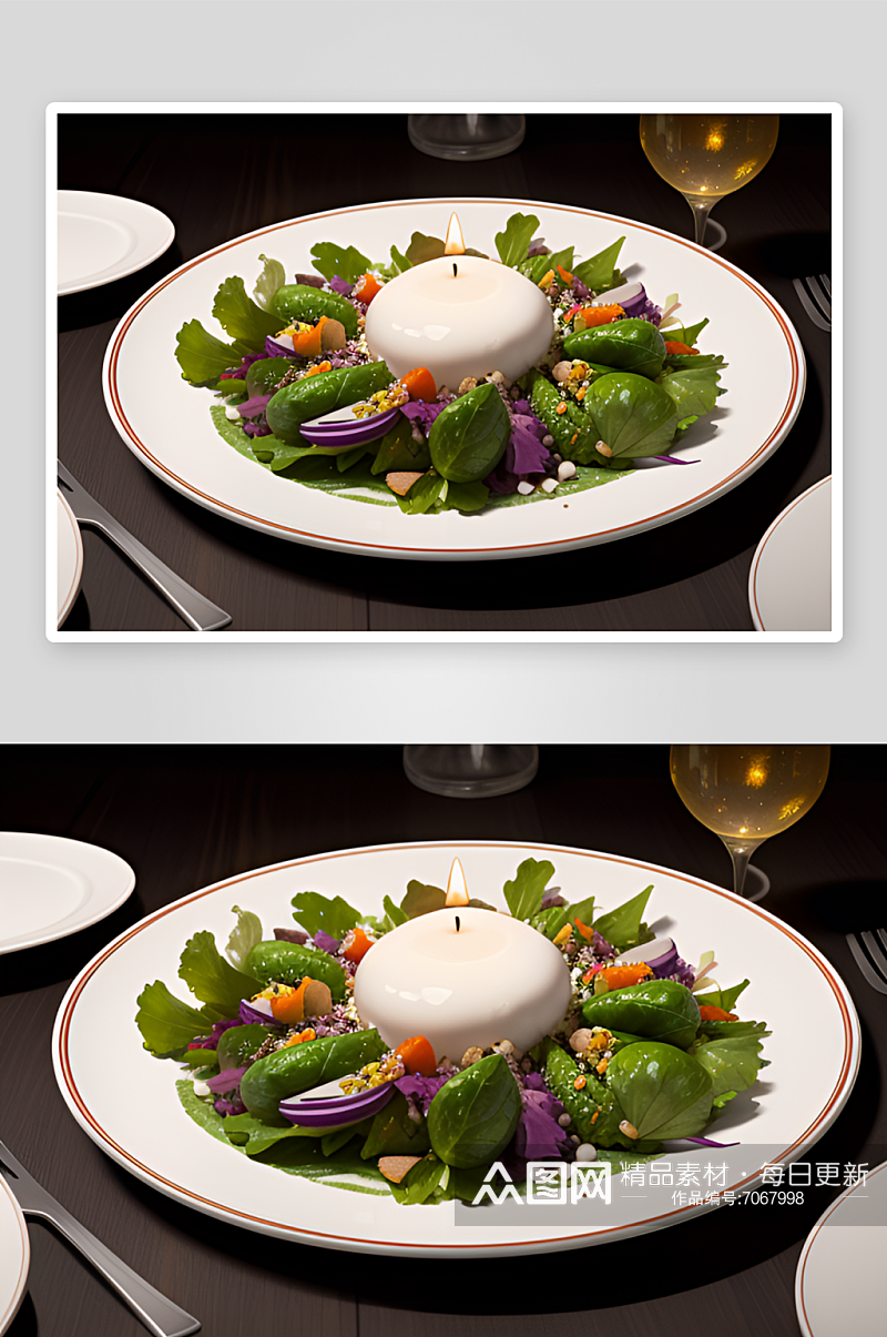 一盘食物上有沙拉蔬菜高清美食摄影素材