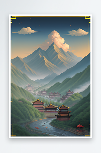 纷纷扬扬的中国风山水插画