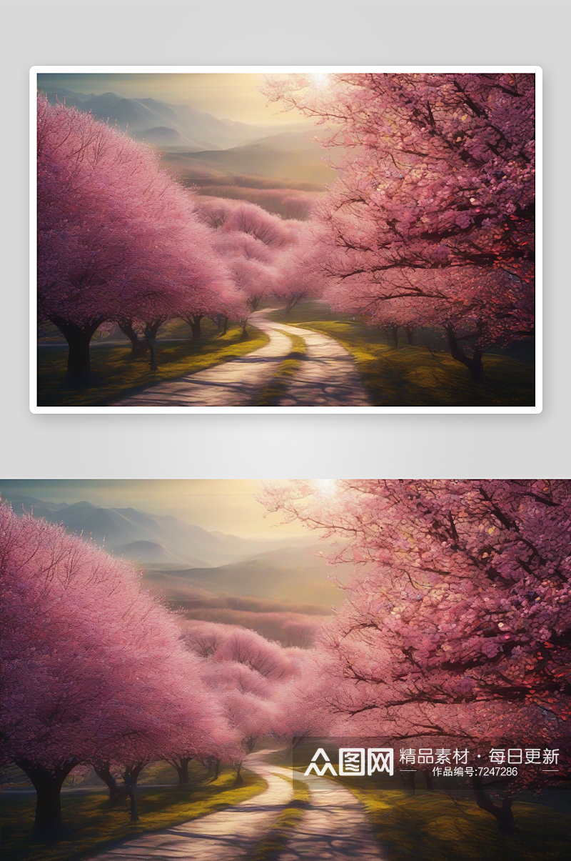 自然主义画中的粉色花朵素材