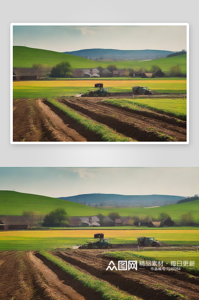 春天的收获与希望农民在广阔的田野上劳作素材