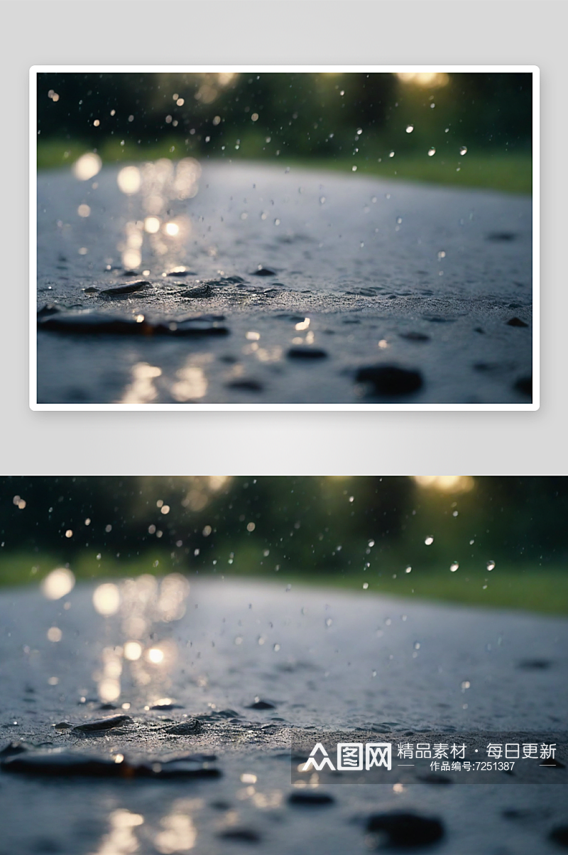 特写镜头下水珠在雨水中闪烁着迷人的光芒素材