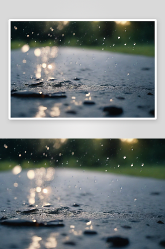 特写镜头下水珠在雨水中闪烁着迷人的光芒