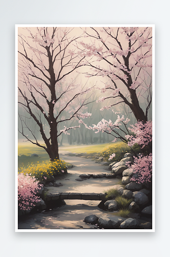 充满浪漫气息的粉色梅花森林景观
