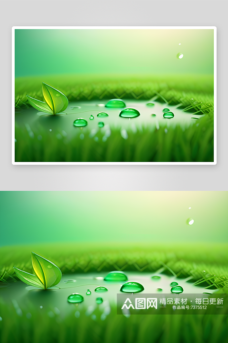神秘的绿色背景中水滴散发出迷人的光芒素材