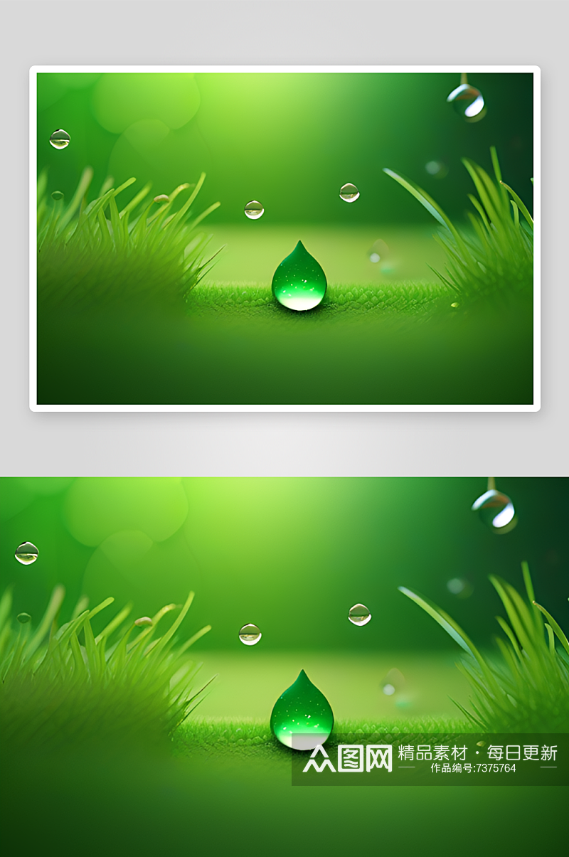 真实感十足的水滴在绿色背景中跳跃奔腾素材