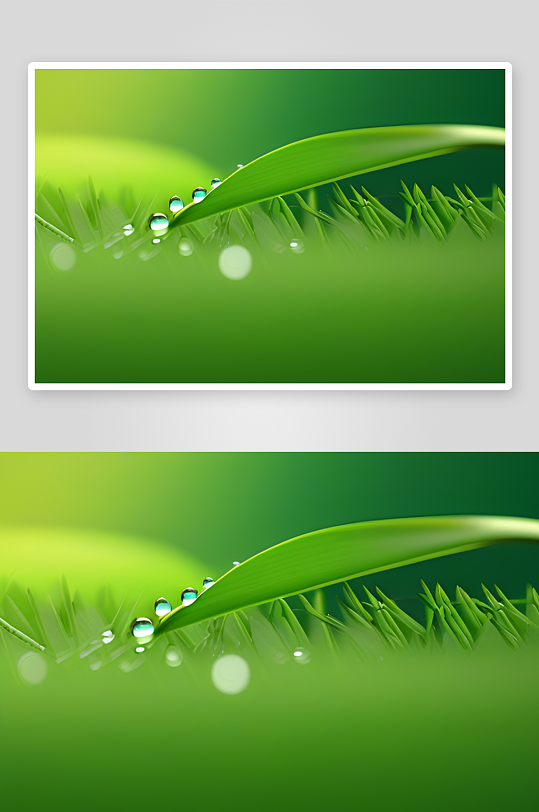 数字渲染的水滴在绿色背景中绽放绚丽光芒