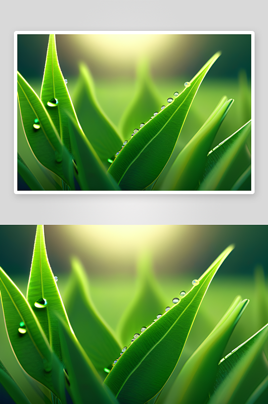 数字渲染的水滴在绿色背景中绽放绚丽光芒