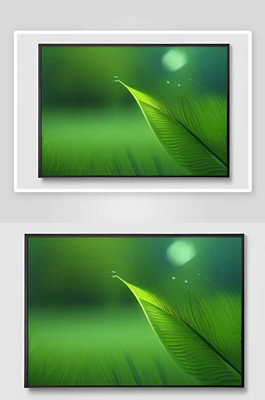 数字渲染的水滴在绿色背景中绽放绚丽光芒