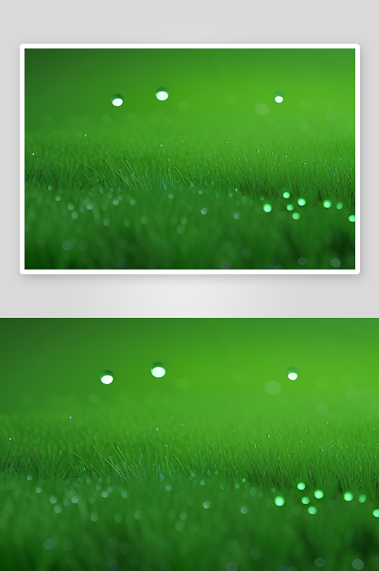 数字渲染的水滴在绿色背景中绽放绚丽光芒