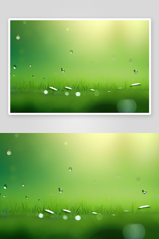 数字渲染的水滴在绿色背景中绽放绚丽光芒