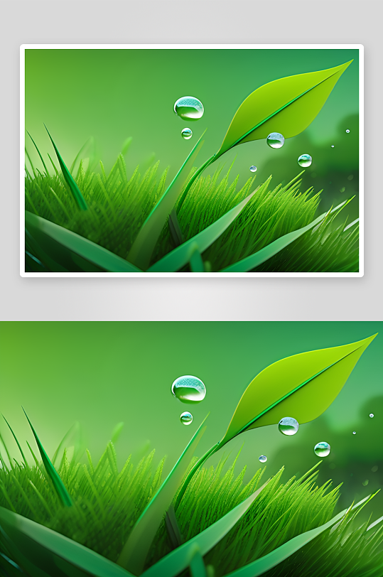 数字渲染的水滴在绿色背景中绽放绚丽光芒