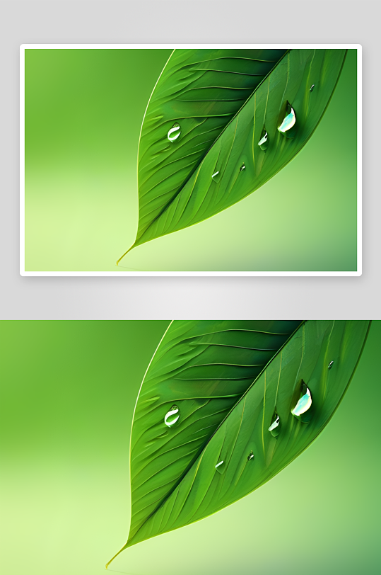 数字渲染的水滴在绿色背景中绽放绚丽光芒