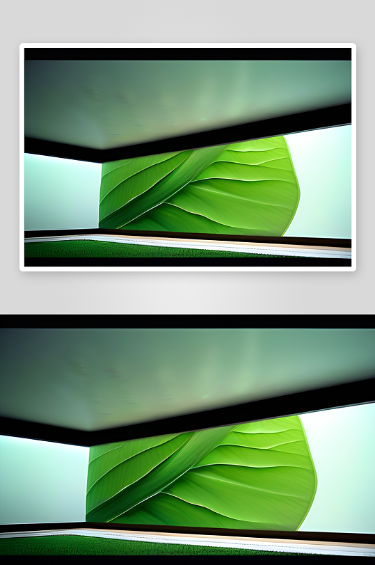 数字渲染的水滴在绿色背景中绽放绚丽光芒