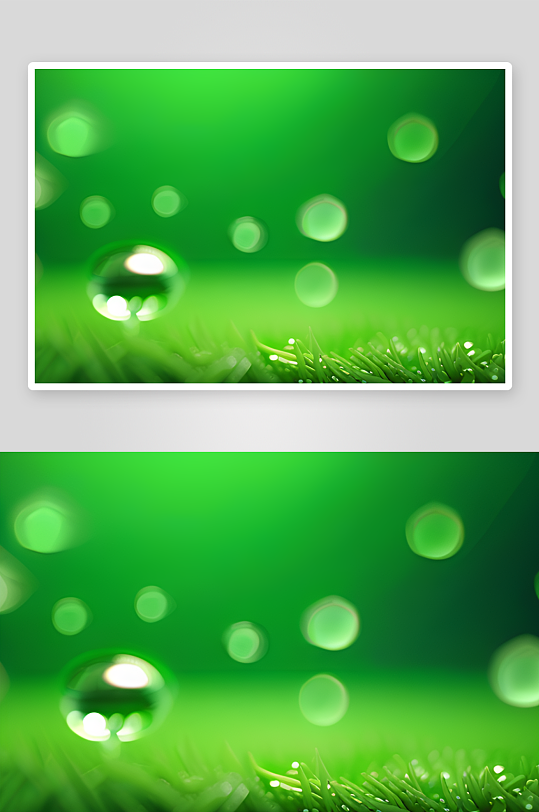 数字渲染的水滴在绿色背景中绽放绚丽光芒