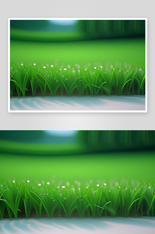 数字渲染的水滴在绿色背景中绽放绚丽光芒