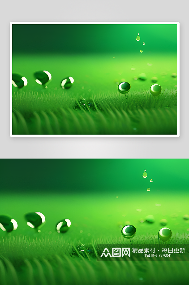 护眼神秘的绿色背景中水滴散发出迷人的光芒素材