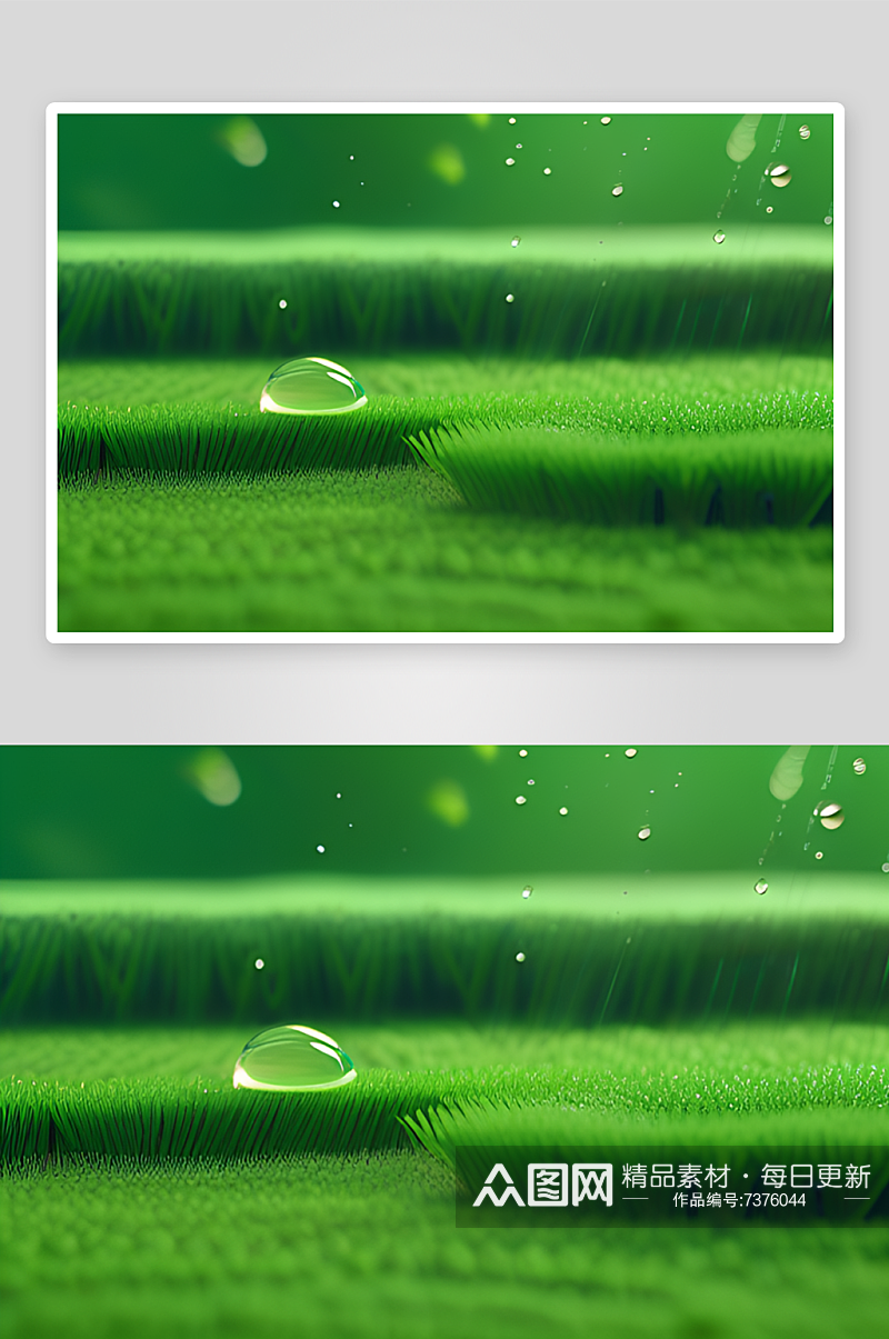 护眼神秘的绿色背景中水滴散发出迷人的光芒素材