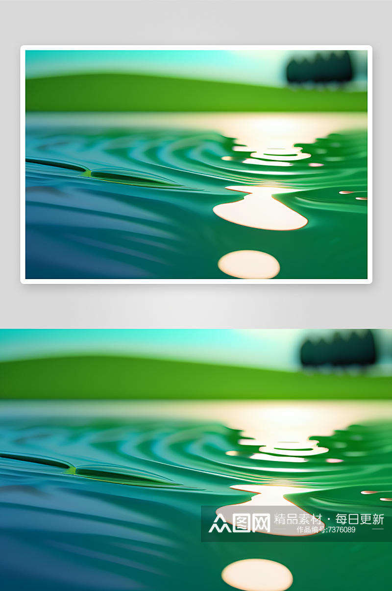 护眼绿色背景下水滴呈现出绚丽多彩的色彩素材