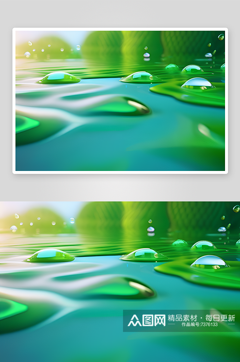 绿色背景下水滴呈现出素材