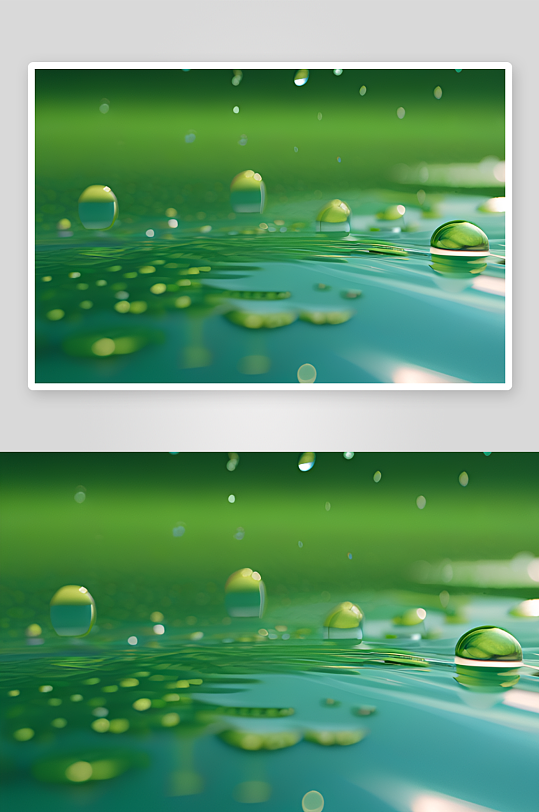 水滴在绿色背景中绽放魅力