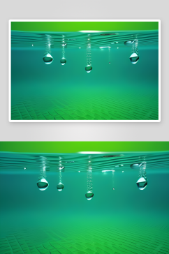 绿色背景下水滴闪烁着迷人的光芒