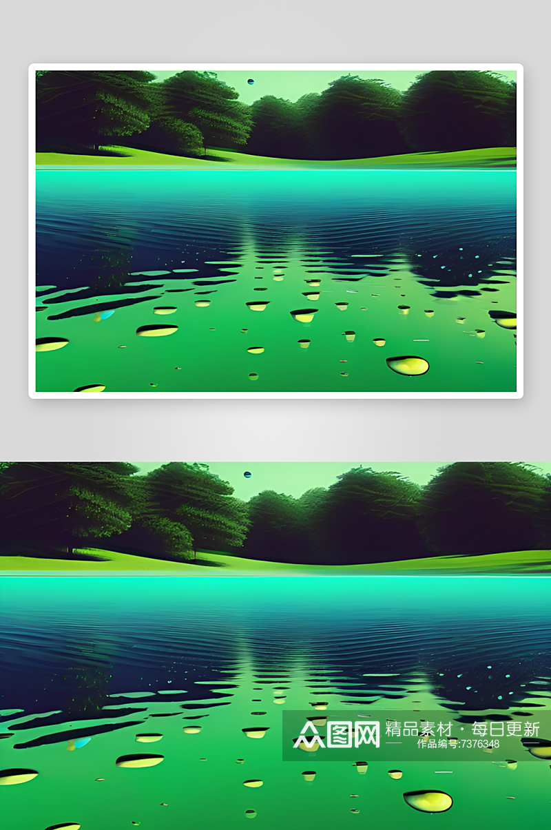 绿色背景下水滴闪烁着迷人的光芒素材