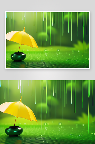 雨中的绿色背景与自然
