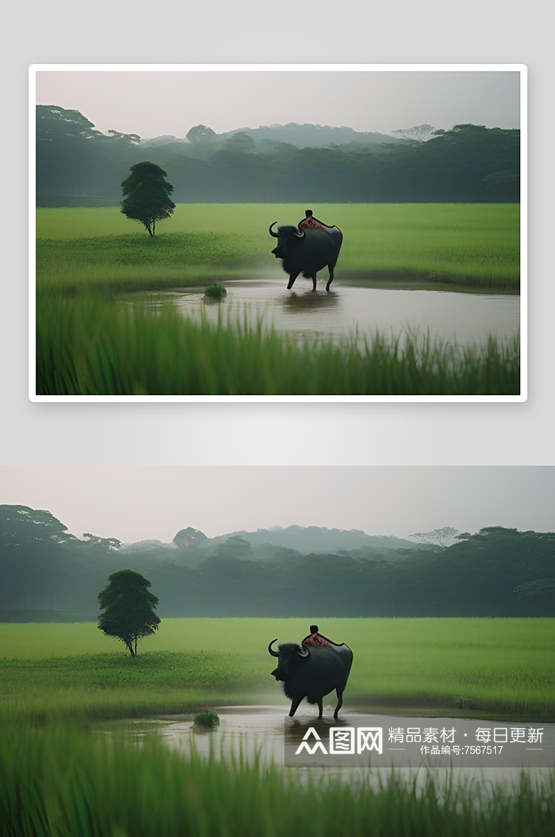 水牛在草地上漫步素材
