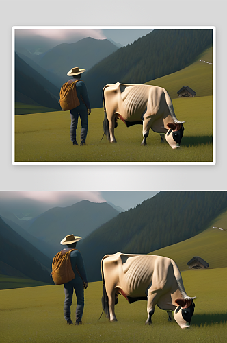 男人与大牛在犁地的背景