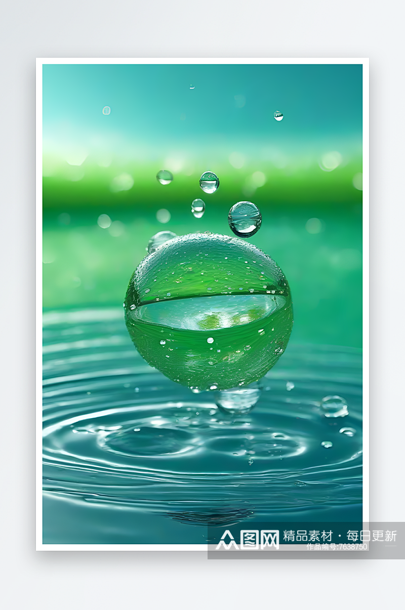 清新水滴照片蓝天绿水数字背景设计素材