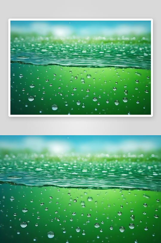 水滴水面照片与蓝天绿水数字背景