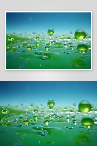 水滴水面照片与蓝天绿水数字背景