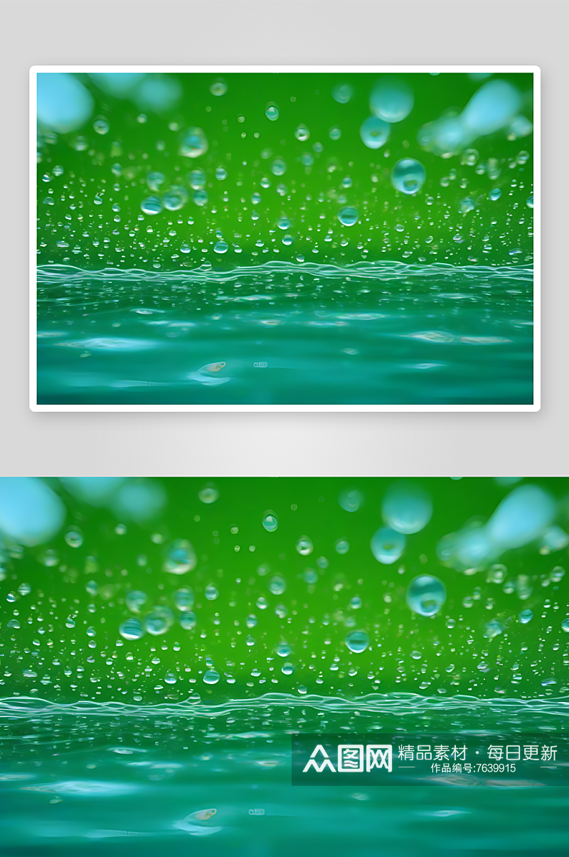 水滴水面照片与蓝天绿水数字背景素材