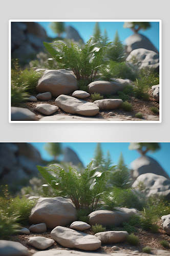 岩石上的植物树木摄影作品