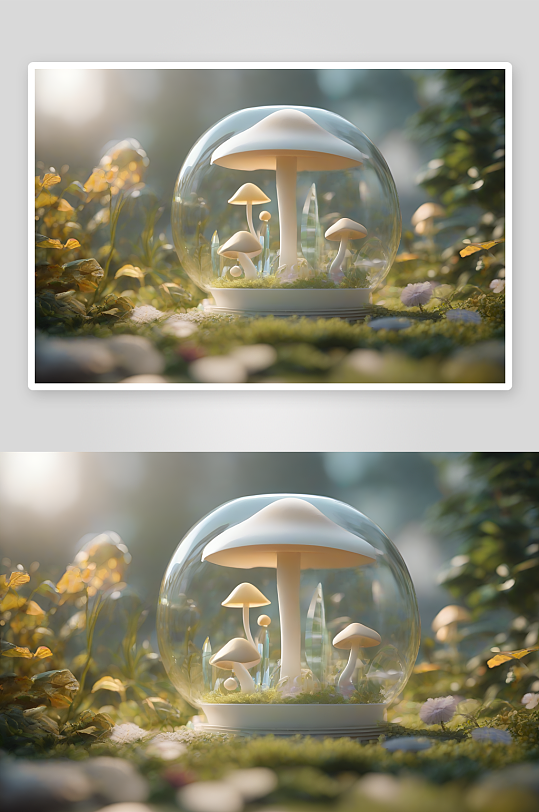 蘑菇群与模糊背景的渲染景象