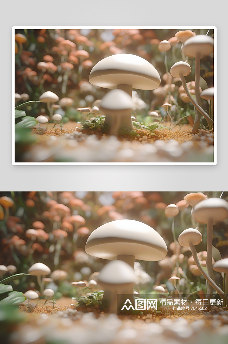 草地上的蘑菇群3D渲染作品素材
