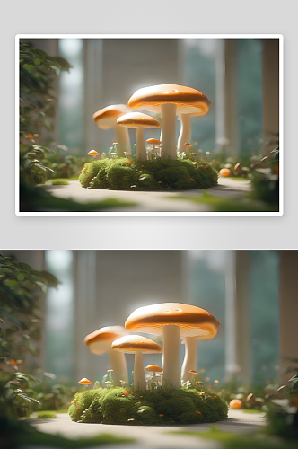 逼真的3D渲染中的蘑菇景象