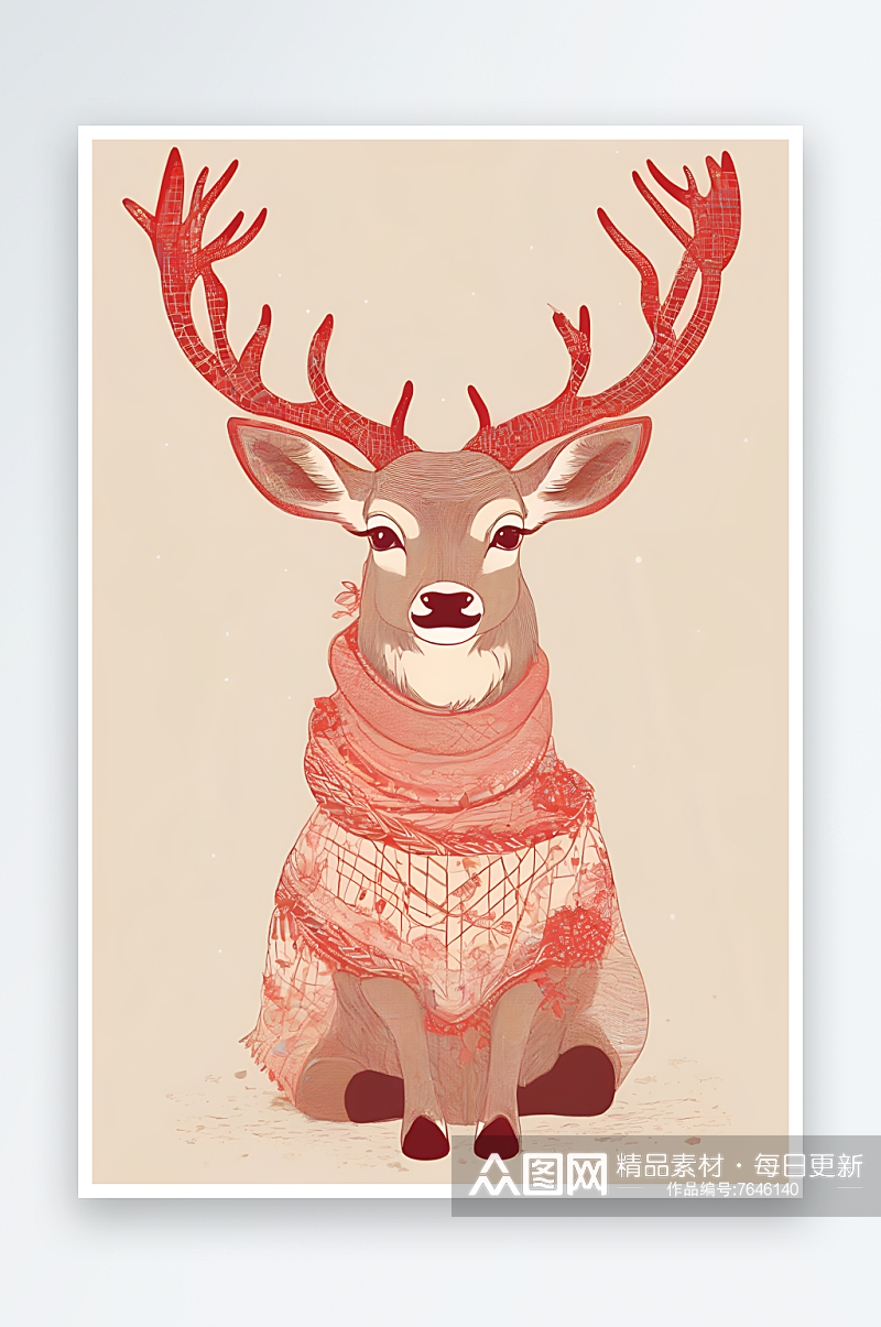可爱红鹿矢量插画设计素材
