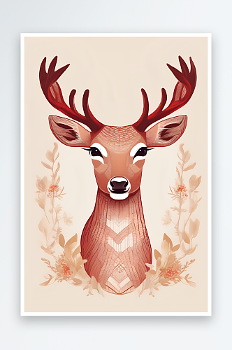 可爱红鹿矢量插画壁纸