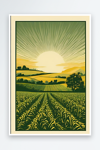 插画艺术中的田园玉米风光