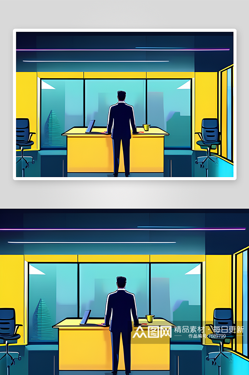 蓝色霓虹照明商务人士的全新办公室装饰素材