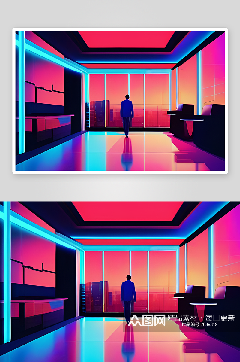 蓝色霓虹照明商务人士的全新办公室装饰素材